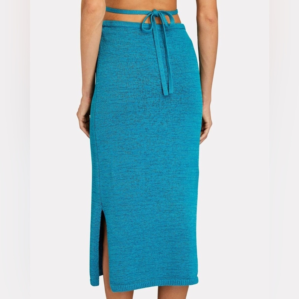 Cult Gaia Hedda Cyan Blue Stretch Knit Diamond Tie Cut Out Midi Skirt EUC Size S - Picture 2 of 12